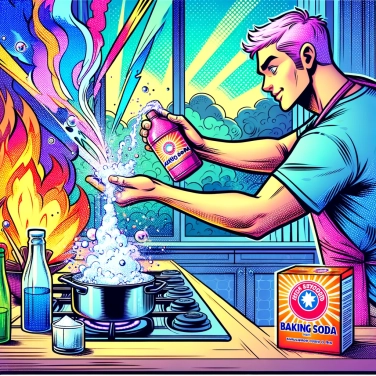 Explain why baking soda can help extinguish a kitchen fire?