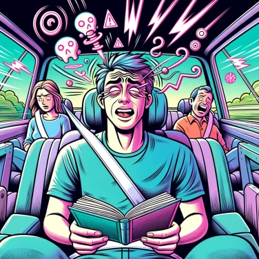 Explain why do some people feel nauseous when reading in a car?