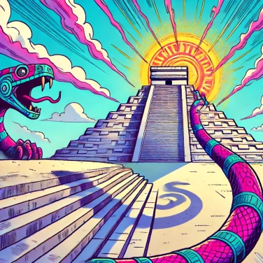 Explain why does the Kukulkan Pyramid at Chichen Itza create an illusion of a serpent on the equinox solstice?