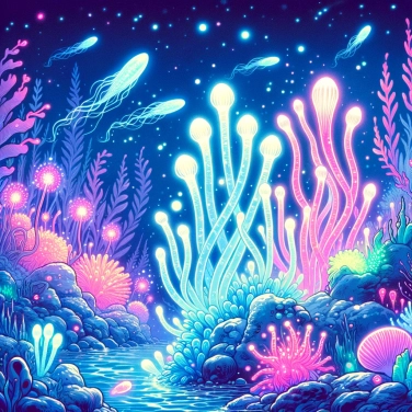 Explain why some marine algae glow in the dark and how this phenomenon occurs.