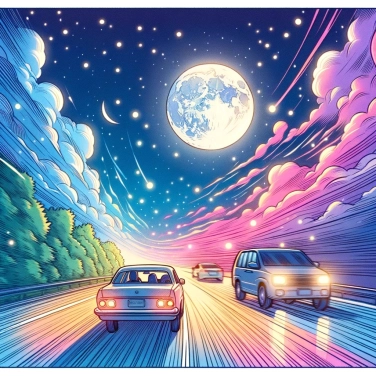 Explain why the moon appears to follow our car when we drive?